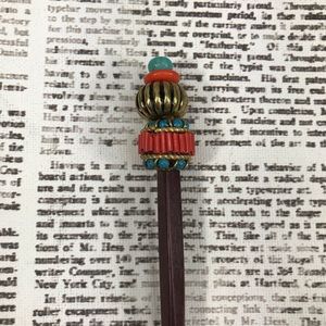 Hairstick Hair Stick Orange Teal Gold